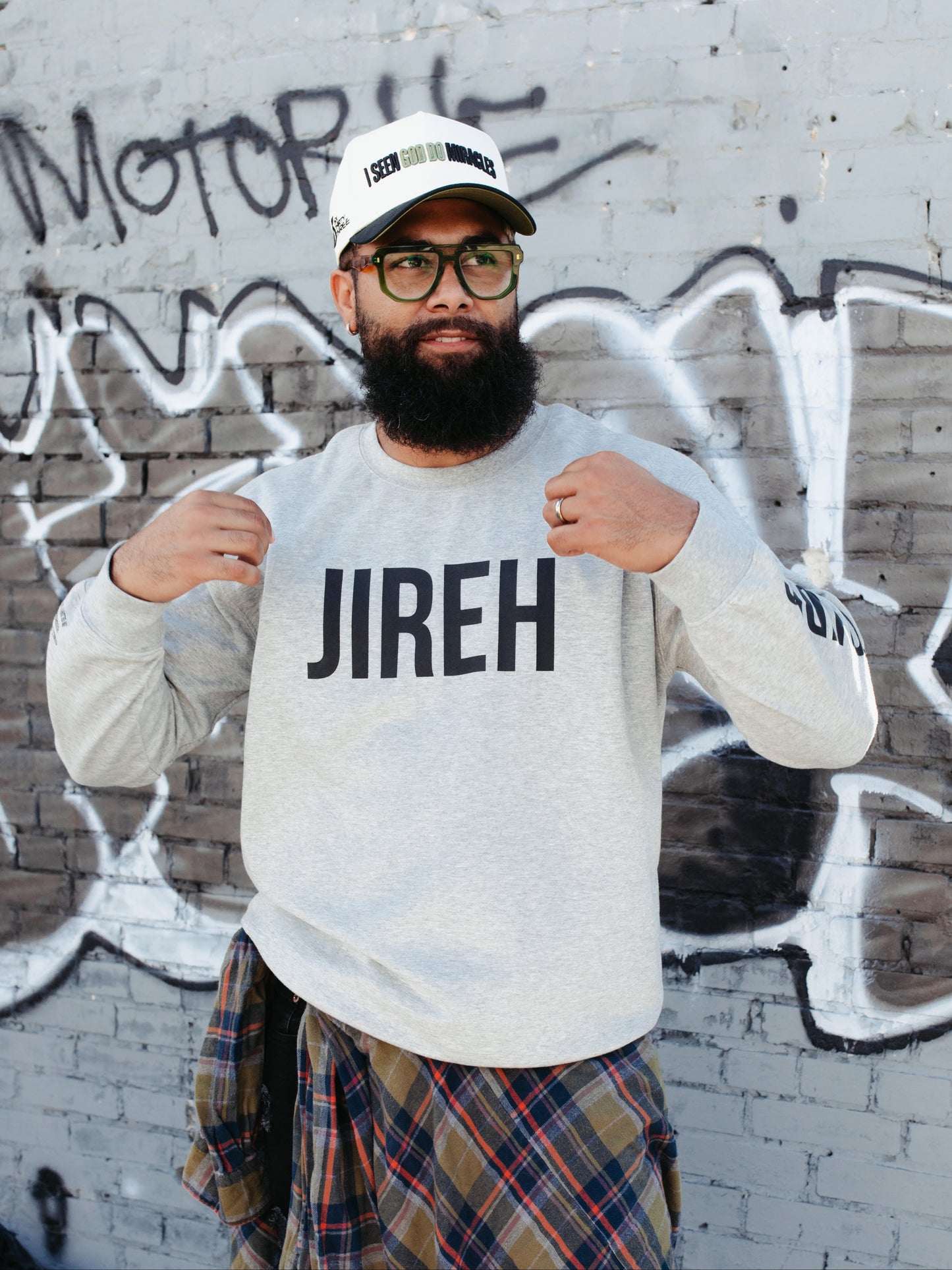 JIREH HE PROVIDES LIGHT GRAY SWEATER