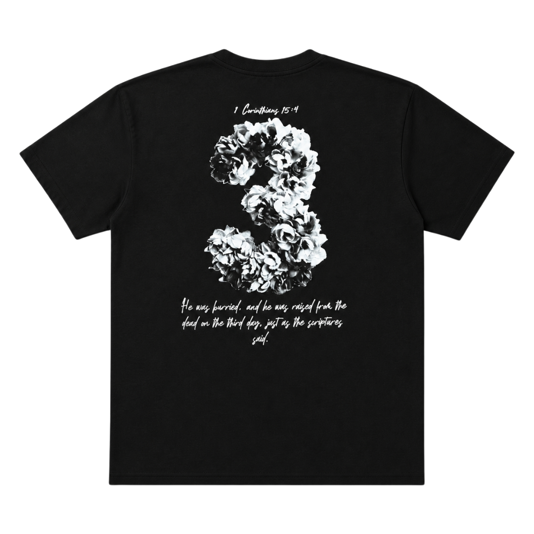 ROSE IN 3 - WHITE ROSE (BLACK TEE)