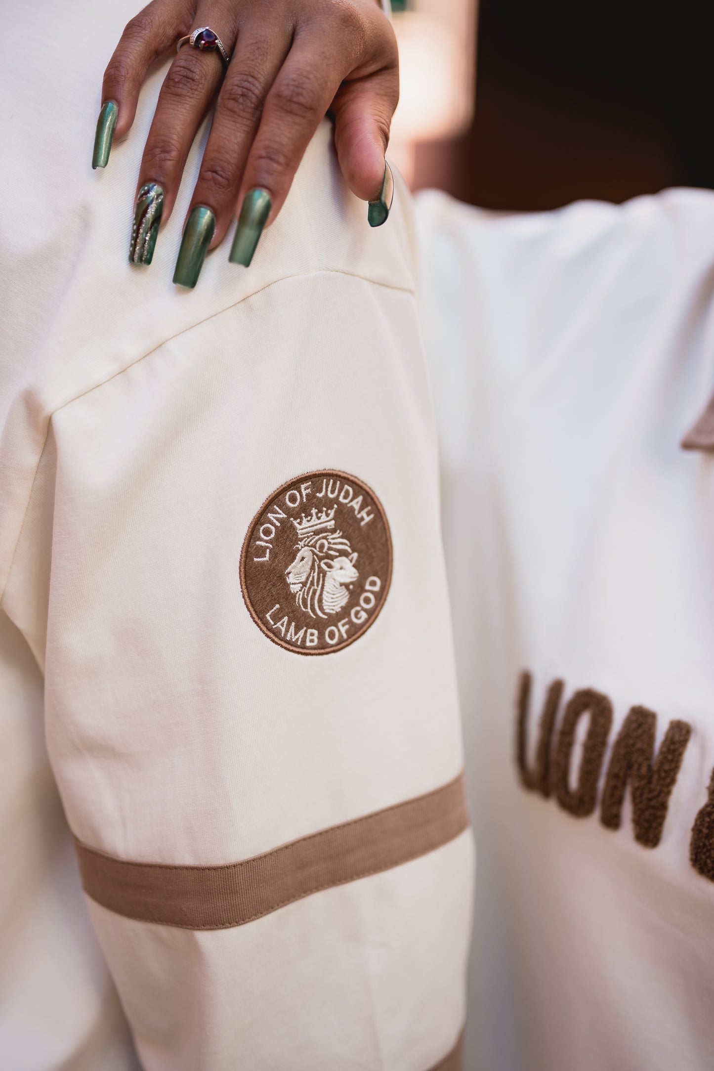 Lion & Lamb Fur Print Rugby Shirt (Mocha/Cream) Long Sleeve