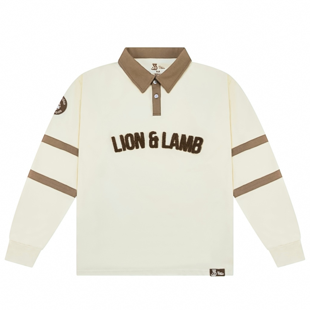 Lion & Lamb Fur Print Rugby Shirt (Mocha/Cream) Long Sleeve